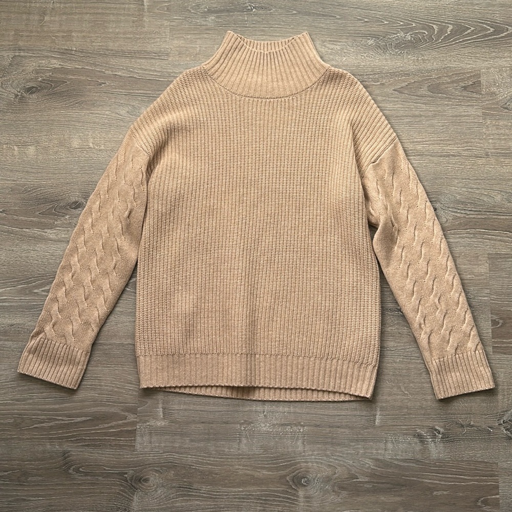 GENTLE HERD Peach Wool & Cashmere Oversized Cable Knit Turtleneck Sweater NEW